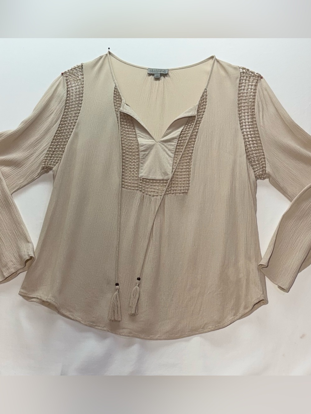Joseph A Cream Boho Tassel Peasant Blouse